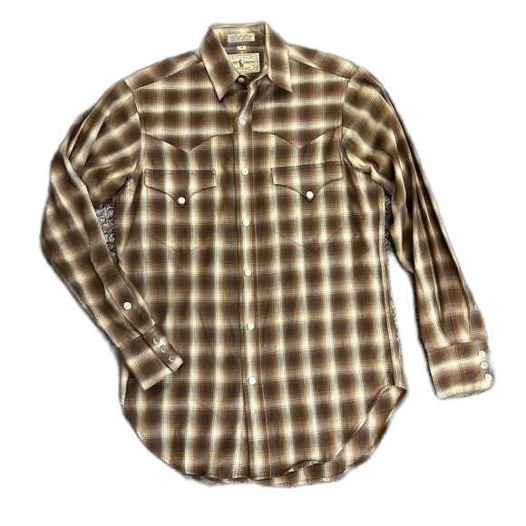 Vintage Ralph Lauren Western Wear Brown Tan Plaid Snap Front Western Shirt Sz 4 - Picture 1 of 15